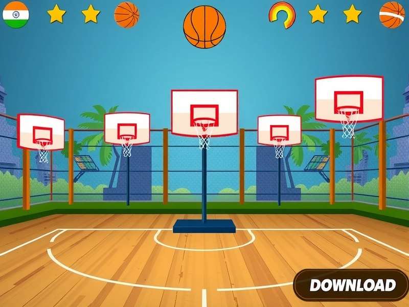 Indian Hoop Rush gameplay screenshot showing basketball hoops and scoring system